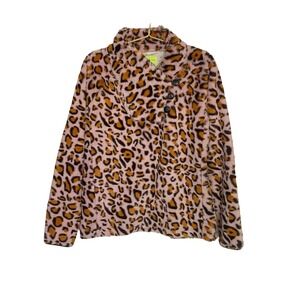 Playing For Keeps Leopard Fleece Pullover Sweater Cozy Fuzzy Women Size M